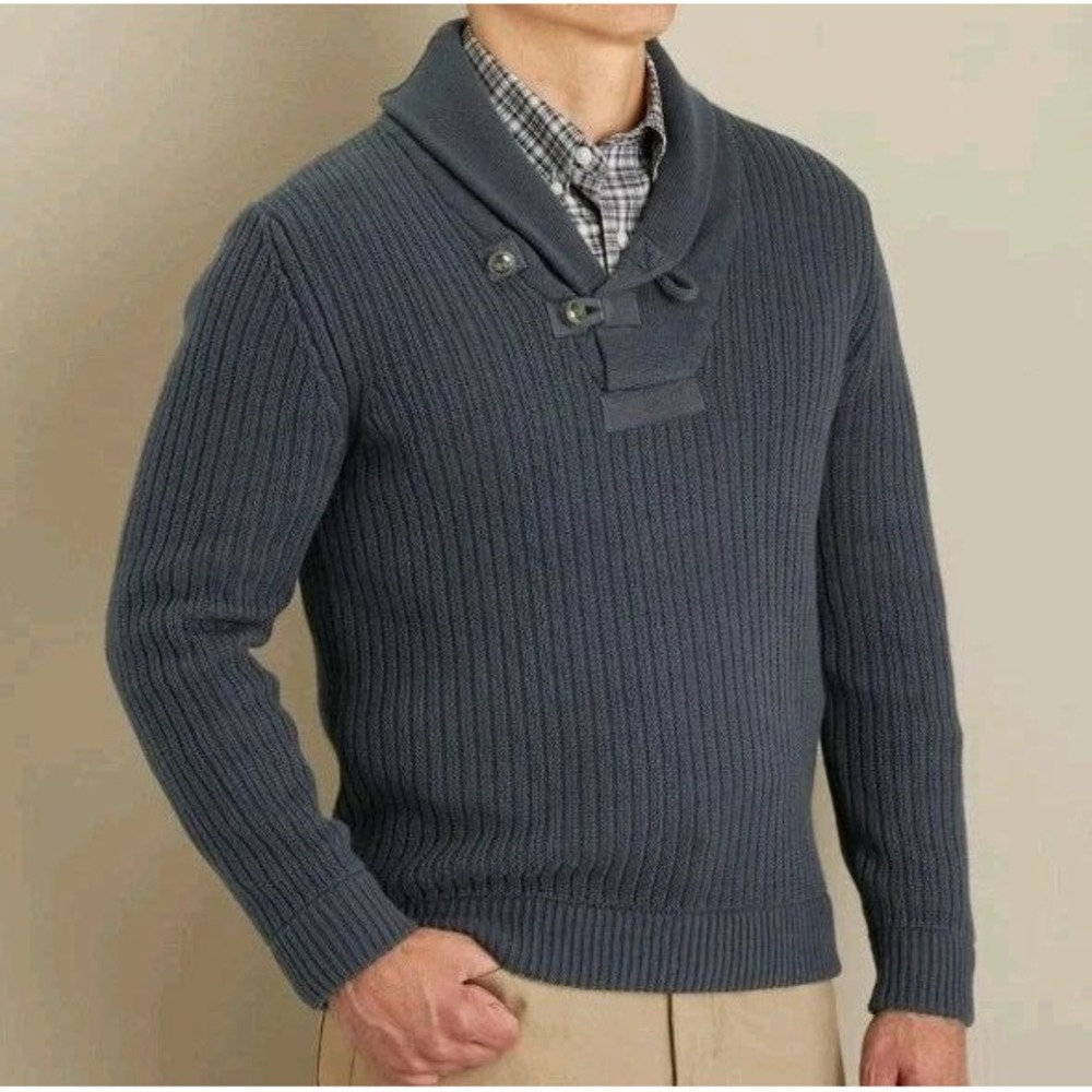 Duluth Trading Sweater Men Large High Neck Infantry Wool Blend Shawl Collar